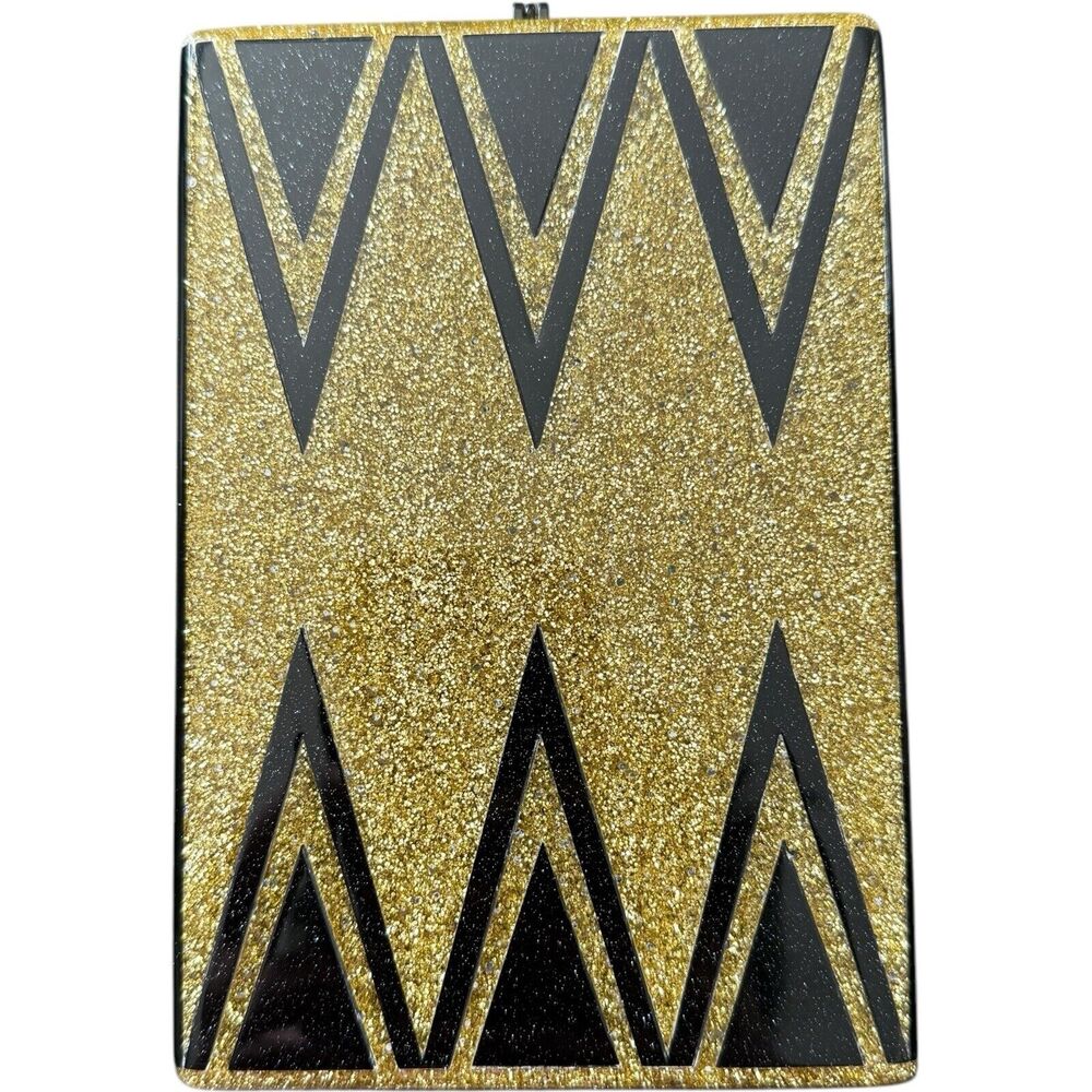 Edie Parker Gold/Black Chevron Acrylic Box Clutch/Bag